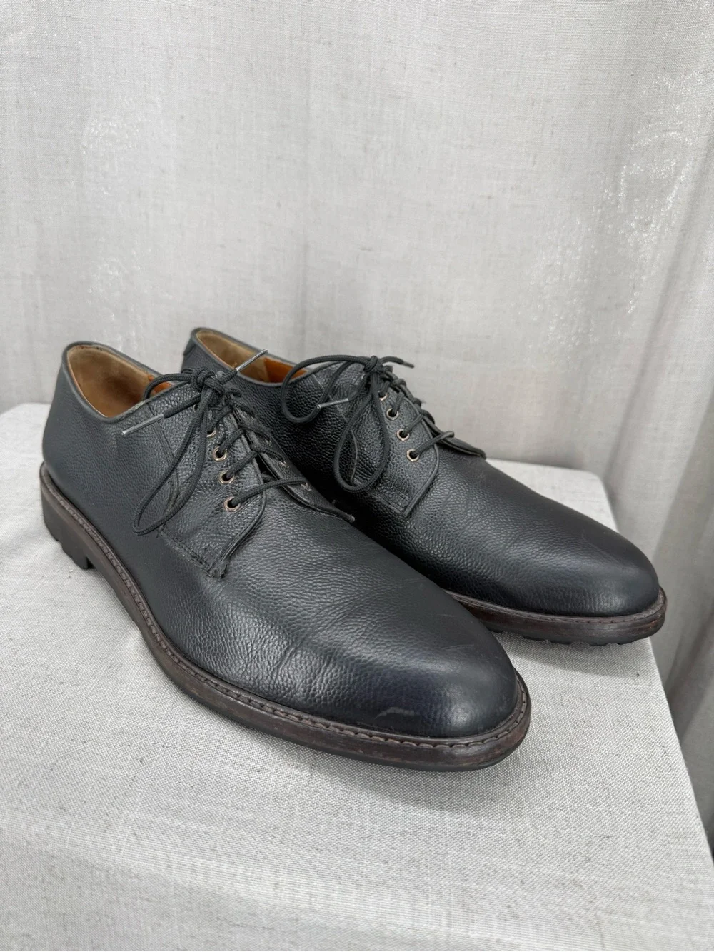 Salvatore Ferragamo Men's Black Pebble Grain Oxfords Shoes Vibram size 13B